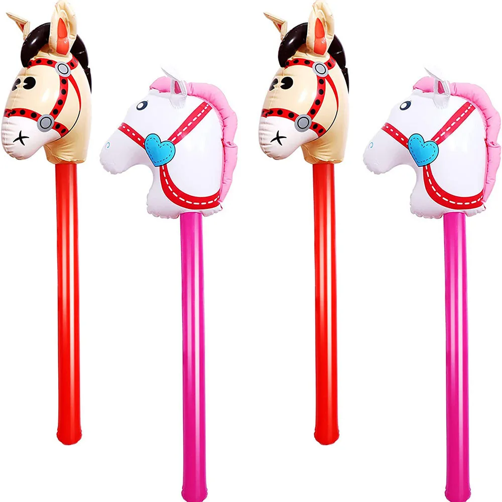 12Pcs Inflatable Horse Head Stick Balloon Blow Up Horse Stick Cowboy Cowgirl Farm Animal Themed Birthday Party Decorations