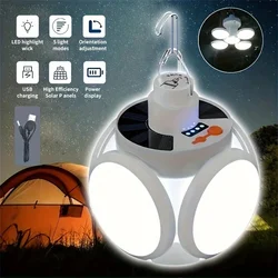 Solar Outdoor Folding Light Portable USB Rechargeable LED Bulb Search Lights Camping Torch Emergency Lamp for Power Outages