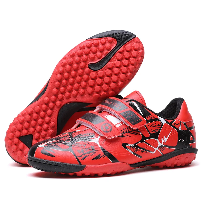 Kids TF Turf Soccer Cleats Hook and Loop Football Shoes for Boys Girls Non-Slip Artificial Grass Training Football Boots