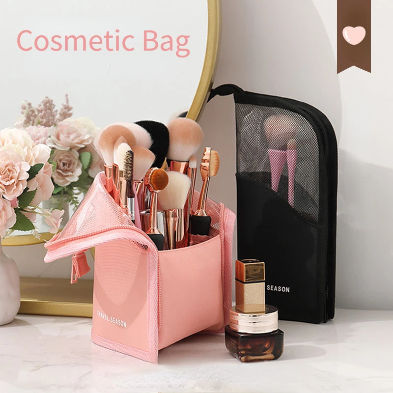 1 Pc Stand Cosmetic Bag for Women Clear Zipper Makeup Case Travel Female Makeup Brush Holder Organizer Toiletry Bag Storage Bag