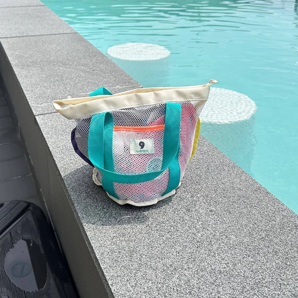 Ins Pink blue Contrast beach bag Outdoor Travel Swimming Bathing, Washing, Toiletry Storage Bag children's toy Mesh Mesh bag