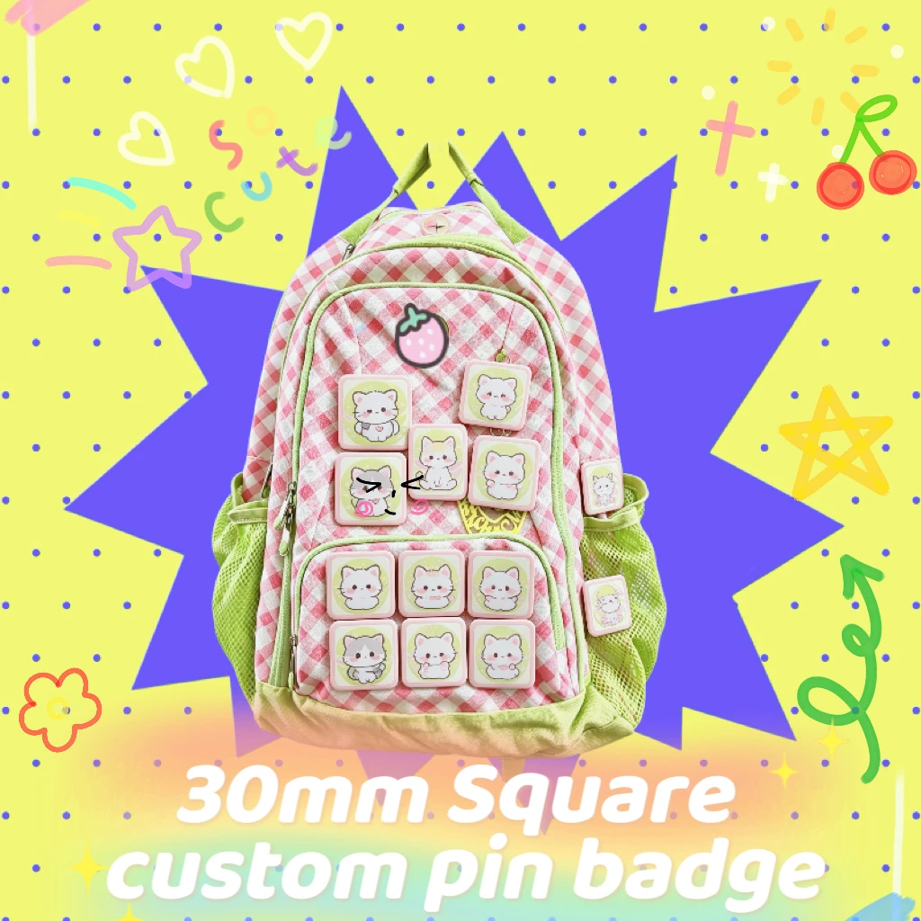 Custom Pin Customized Tinplate Badge 30mm Square Badge Come with Pictures Customize DIY Pictures Customize Gifts for Friends