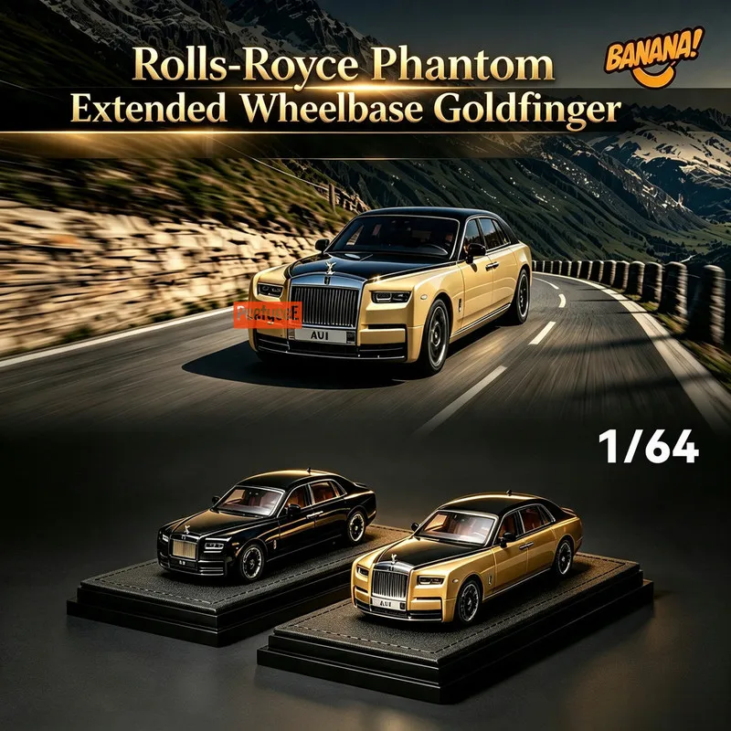 BANANA 1/64 Rolls-Royce Phantom Extended Wheelbase Goldfinger Diecast Car Model Alloy Simulation Collection Toy Gift For Boys
