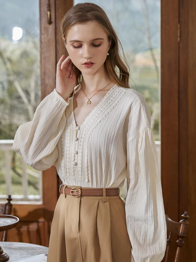 Blouses Women V-neck Temperament Stylish Solid Simple Femme Popular Korean Student Elegant Basic All-match High Street Holiday