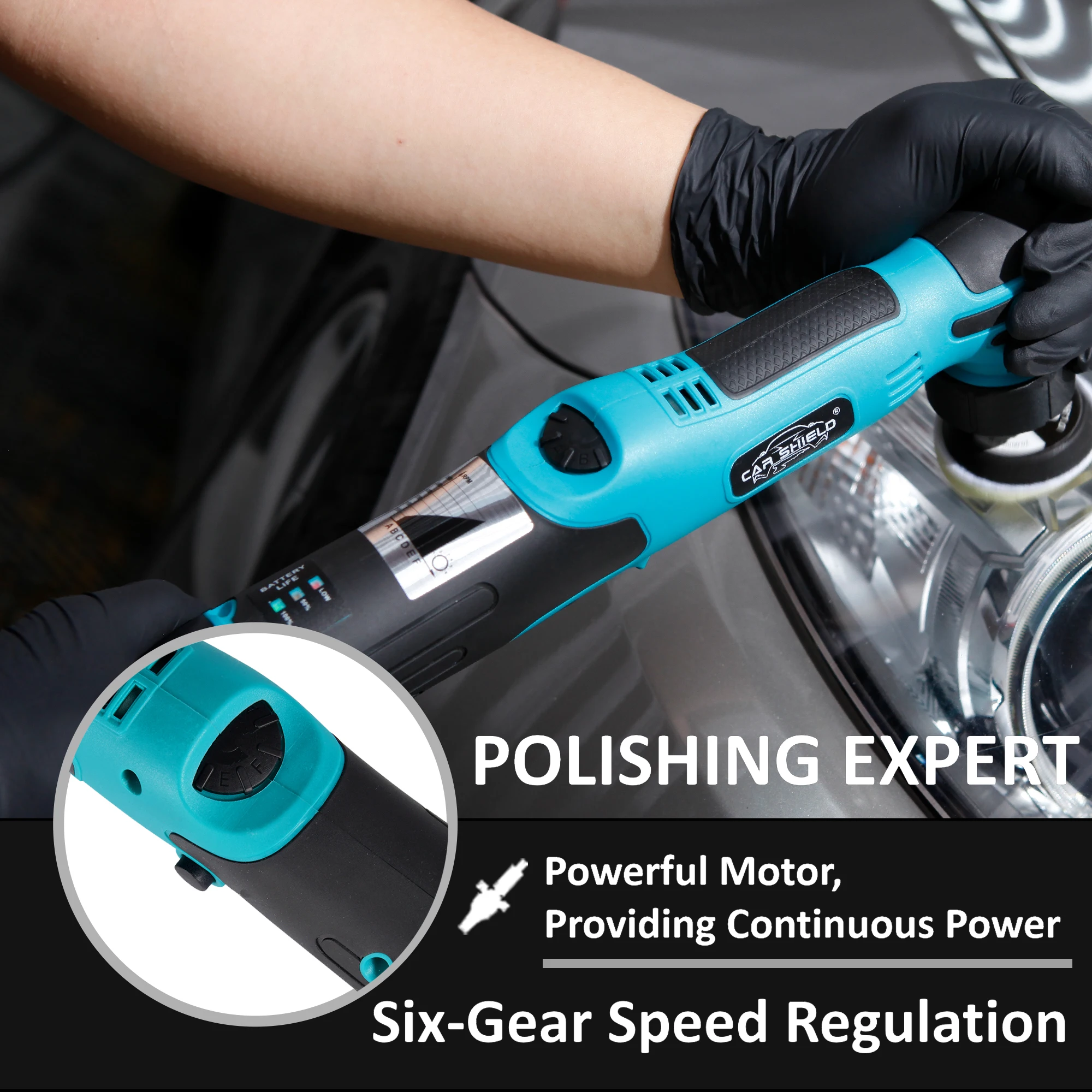 Car Shield 1.2/2 Inch RO/DA Mini Cordless Polisher with 12V 2.0Ah Battery and 6 Variable Speed for Car Detailing Polishing