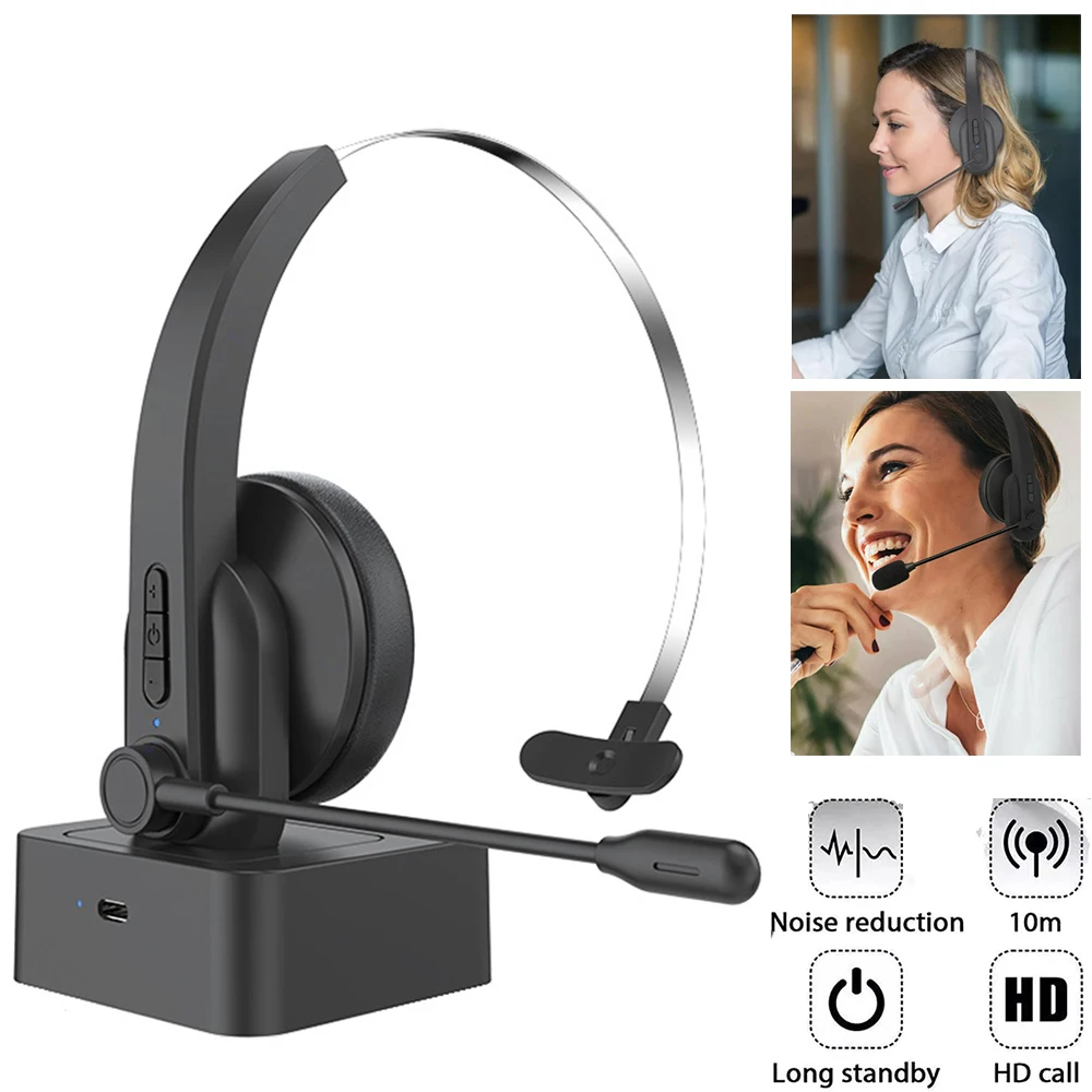 Bluetooth 5.4 Headphone 270° Adjustable Noise Cancelling Microphone Clear Wireless Headset For PC Laptop Call Center Phones