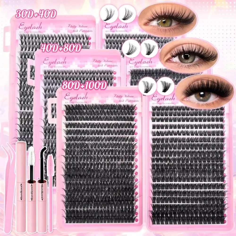 

36 Rows 9-16mm Length False Eyelashes Natural Look Wispy Style DIY Lash Extension Kit Cluster Design Bond and Seal