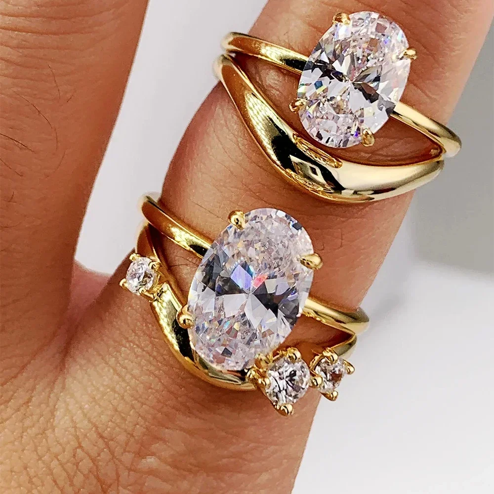 FCGJHW Oval Moissanite Ring Set 100% S925 Silver Plated 18K Gold For Women Stackable Diamond Bands Gifts Fine Jewelry GRA 2026