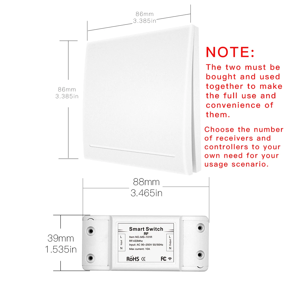 GERMA-interruptor inteligente inalámbrico, receptor de Control remoto RF, controlador de botón pulsador, transmisor de Panel de pared para puerta de lámpara de luz, 433Mhz