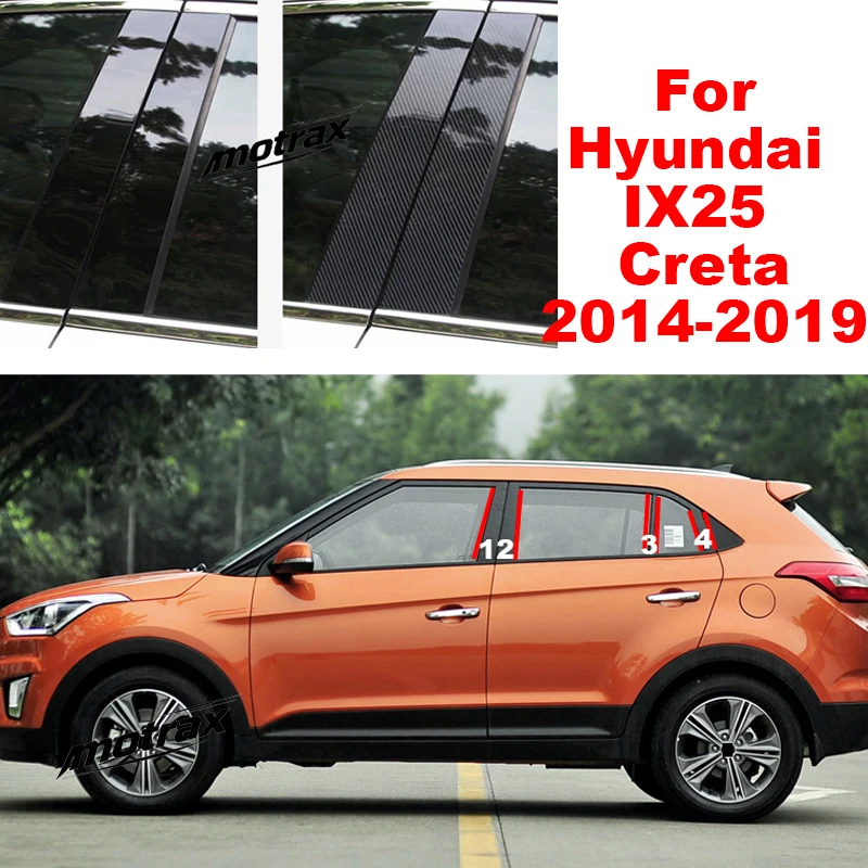 For Hyundai IX25 Creta 2014-2019 Car Window Door Column B C Pillar Middle Post Trim Cover Glossy Black PC Stickers Accessories