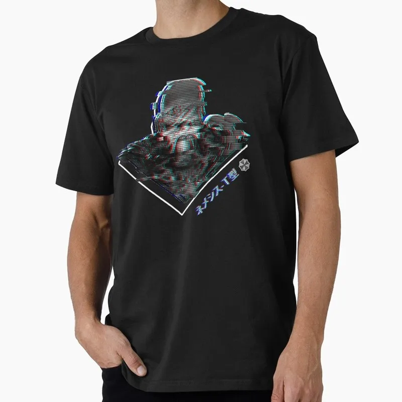 Vintage Resident Evil Nemesis Glitched T‑Shirt Biohazard RE3 Horror Movie Game Graphic Print Tee Retro Unisex Streetwear Tops