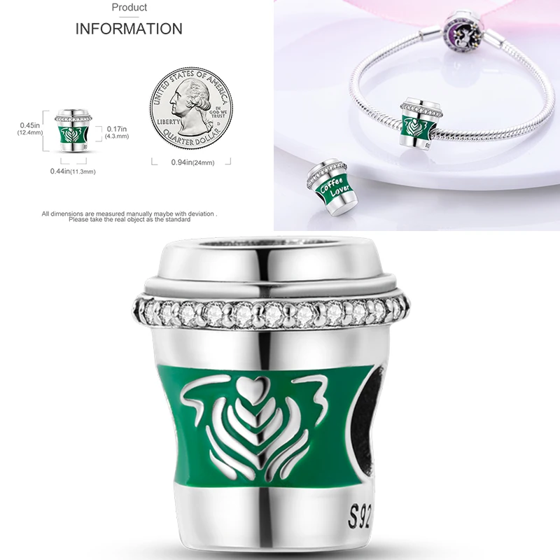 Heißer Kaffeetasse 925 Sterling Silber Bunte Weinflasche Weinglas Charm Anhänger Original Passend Für Frauen DIY Schmuck Mädchen Charms – Detail 11