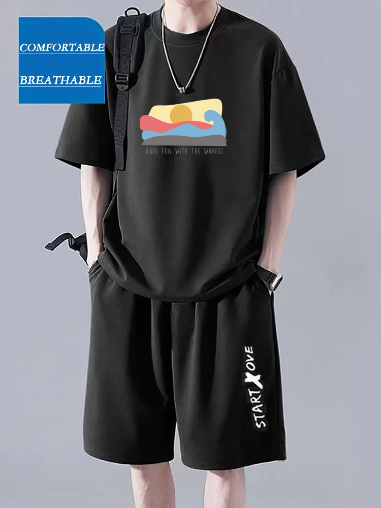 

Men's Summer Fashion T-shirt Breathable and Cool Set + Trendy Ice Silk Lightweight Quick-drying Comfortable Short-sleeved Suit