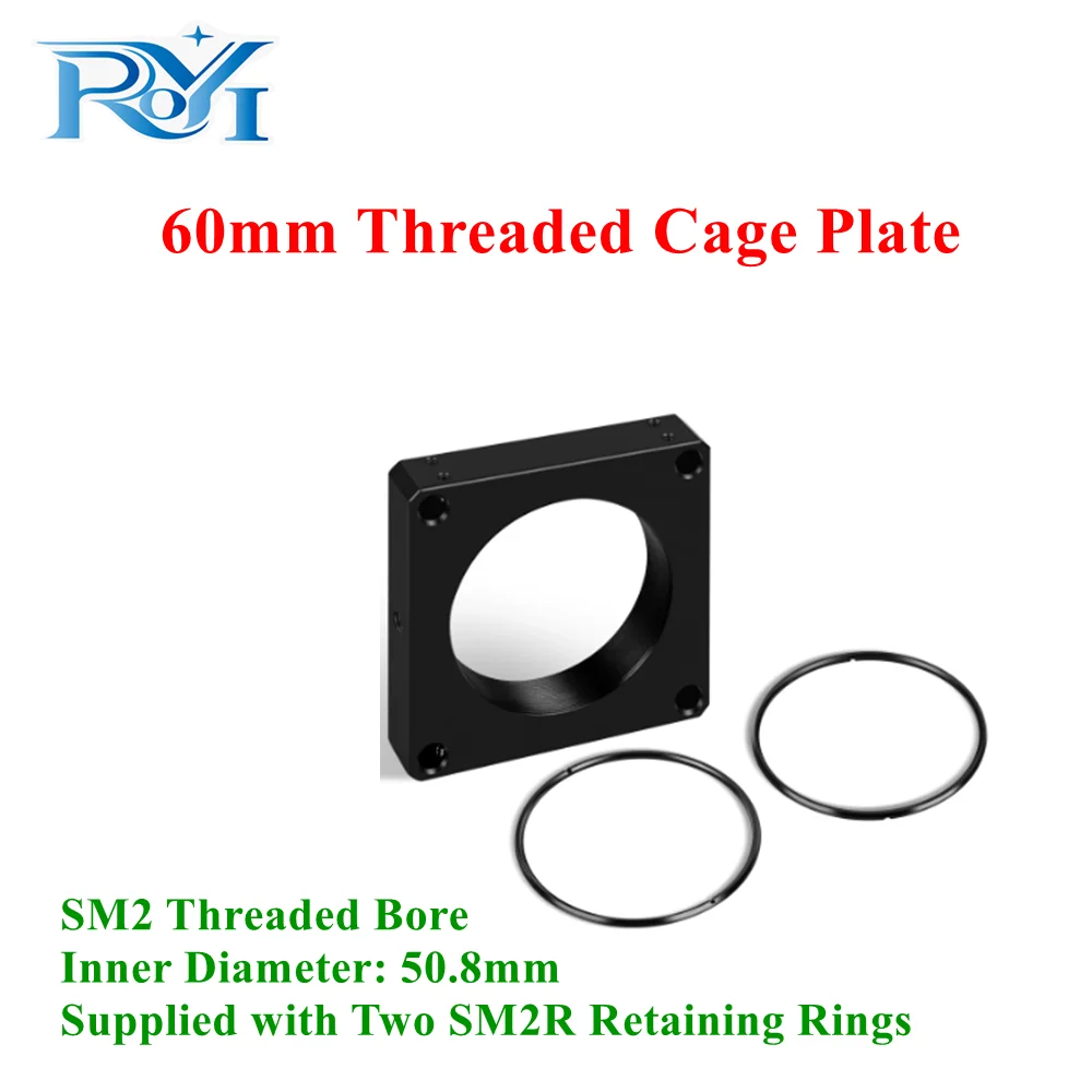 60mm Cage‑System Threaded Cage Plate, SM2 Threaded Bore for 2‑Inch Lens Tube, Ø6mm Cage Rod Mount Plate for Optical Lab Experime