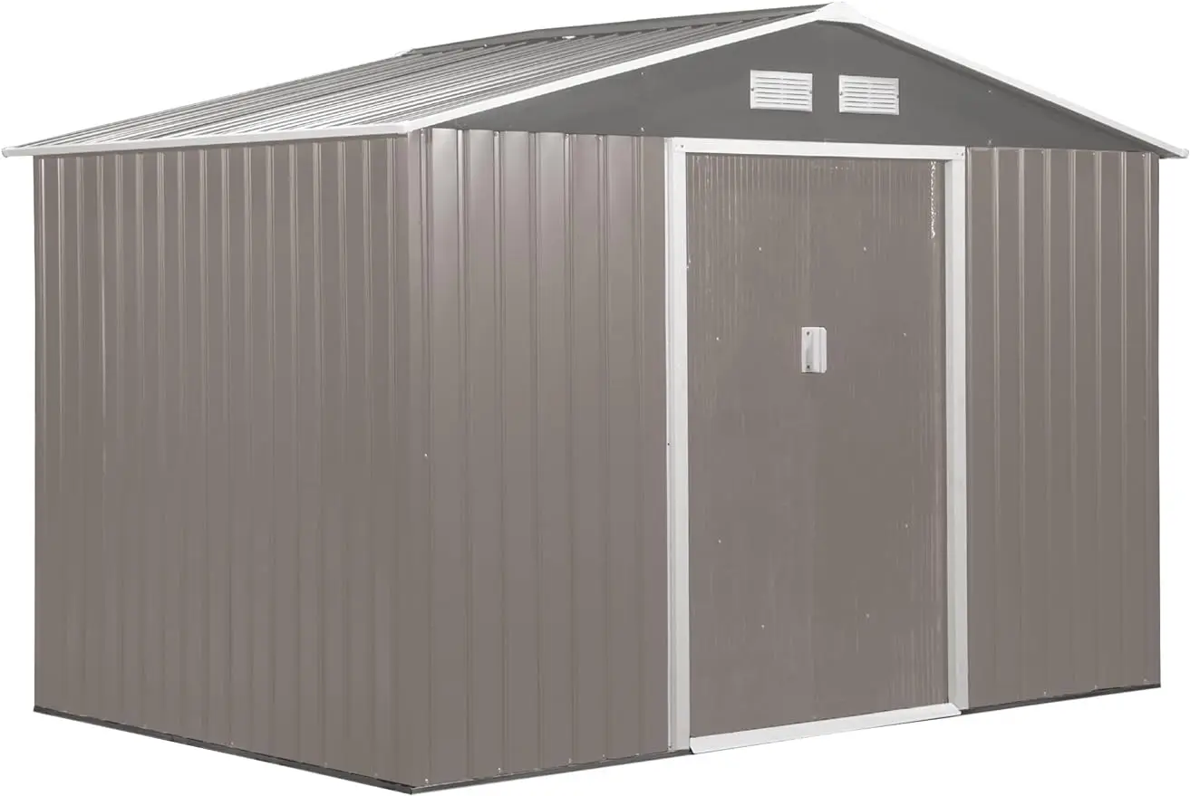 9' x 6'/7' x 4' Outdoor Storage Shed Organizer, Garden Tool House with Floor Foundation, 4 Vents and 2 Easy Sliding Doors