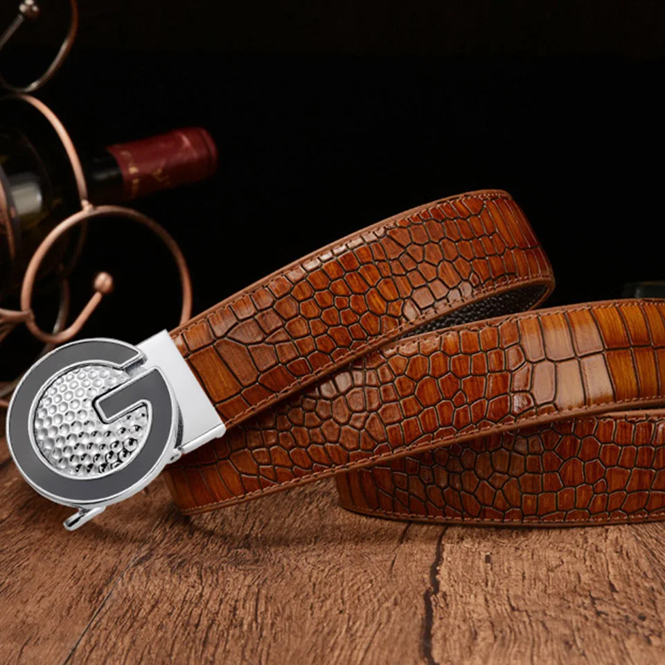 3.5Cm Brede Ronde Golfleren Riem Heren Zakenreis Automatische Gesp Luxe Designer Retro Riem