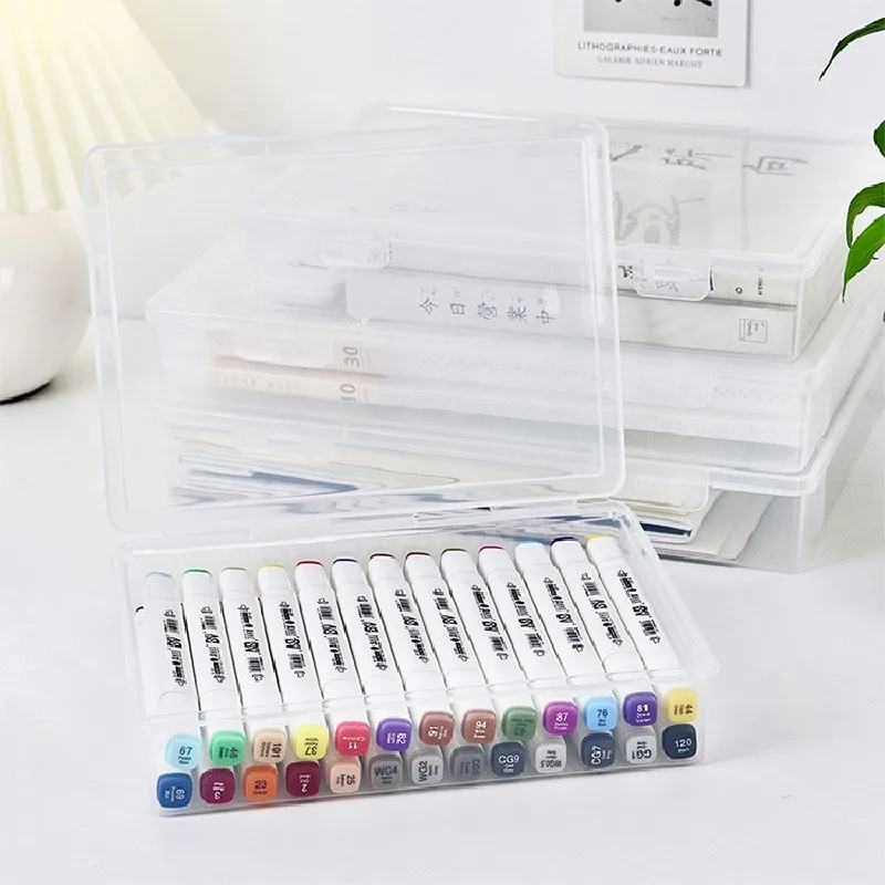 A4 File Storage Box Transparent Portable Document Organizer Dust-proof Plastic Stationery Storage Case Office Desktop Supplies