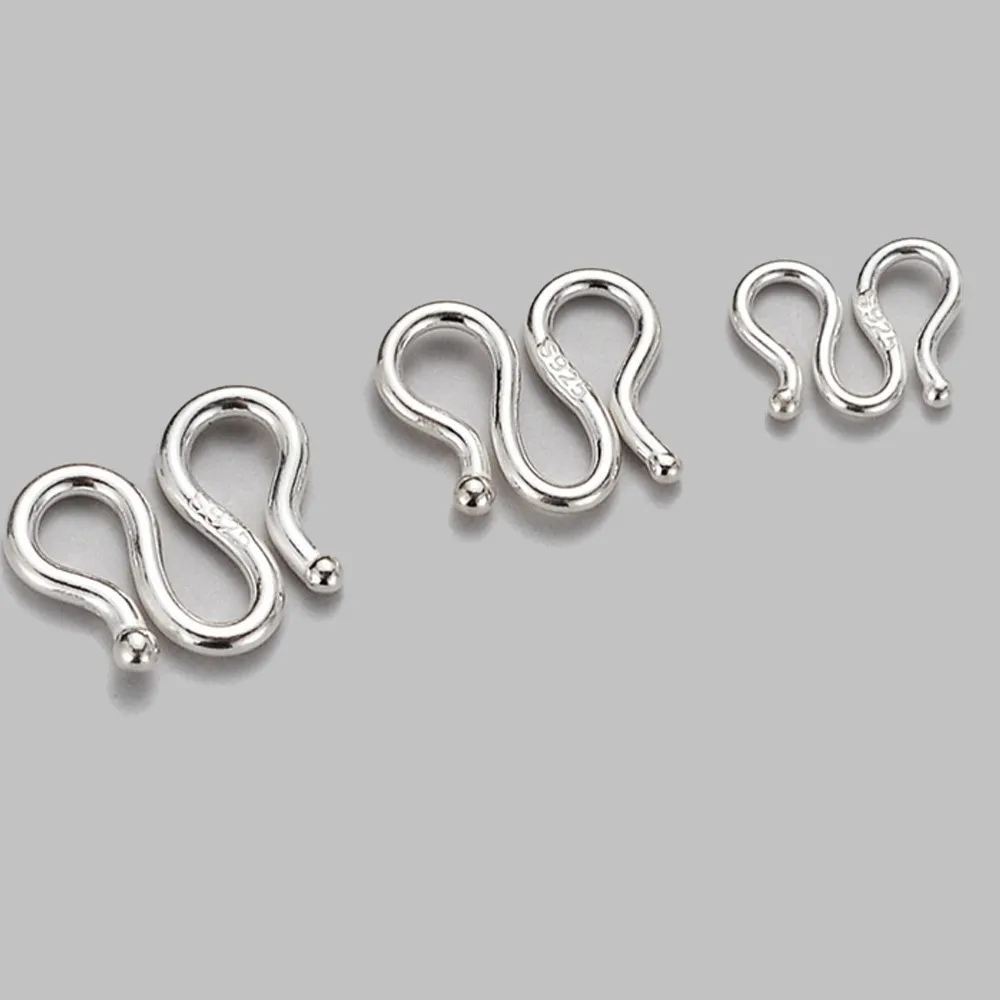 Conectores de hebilla en forma de letra S M de Plata de Ley 925, 2 uds., para DIY, collar, pulsera, cierres finales, ganchos, suministros para fabricación de joyas
