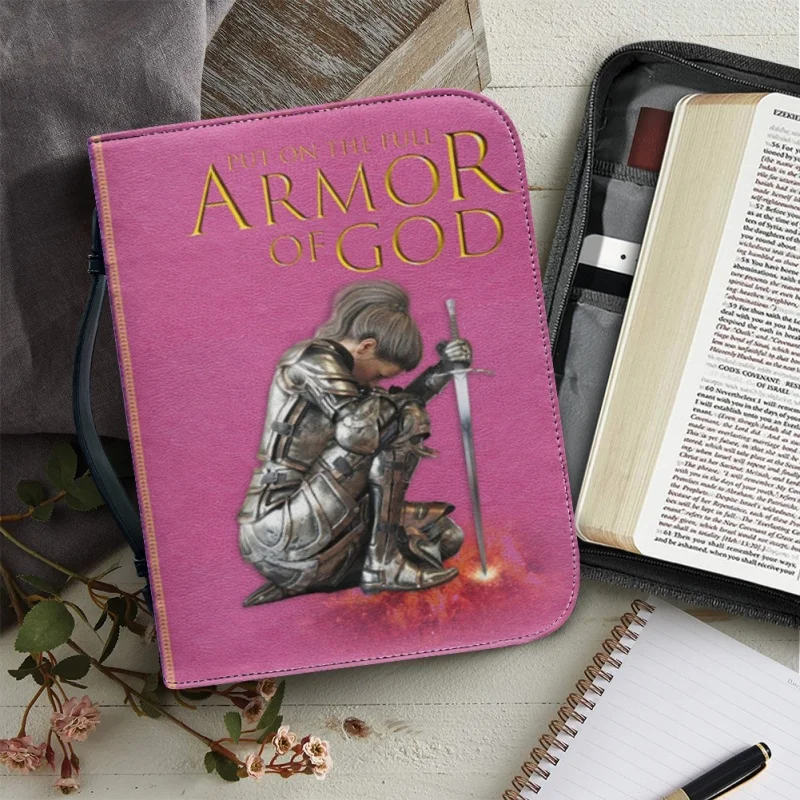 Put On The Full Armor Personalized Bible Cover Pink Purple Bible Cover Christmas Gift Print Leather Bible Bag Women Cross