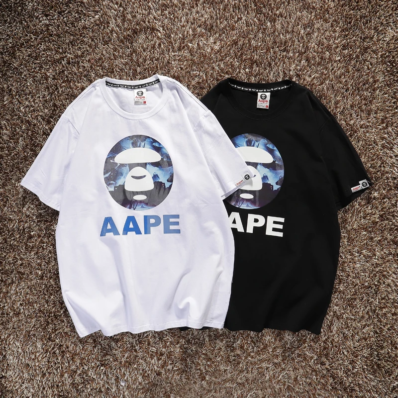 

Летняя модная тенденция Aape, чернильные всплеск, старый дизайн, футболка с короткими рукавами и принтом букв, мужские и женские хлопковые топы