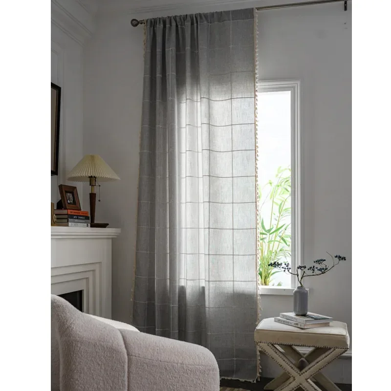 NH4071 plaid embroidered farmhouse decorative blackout half curtain valance curtain manufacturer