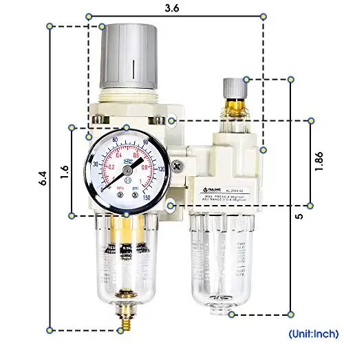 1/4 Inch NPT/BSPP Air Filter Pressure Regulator Water/Oil Trap Separator Combo Air Tool Compressor Filter with Gauge AC2010-02