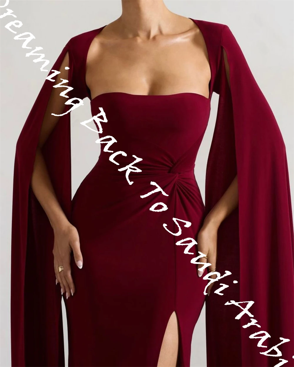 カスタマイズされたマーメイド優雅なレッドベロアイブニングドレスフォーマルボートネック長袖ウエディングドレス気質スイープトレイン