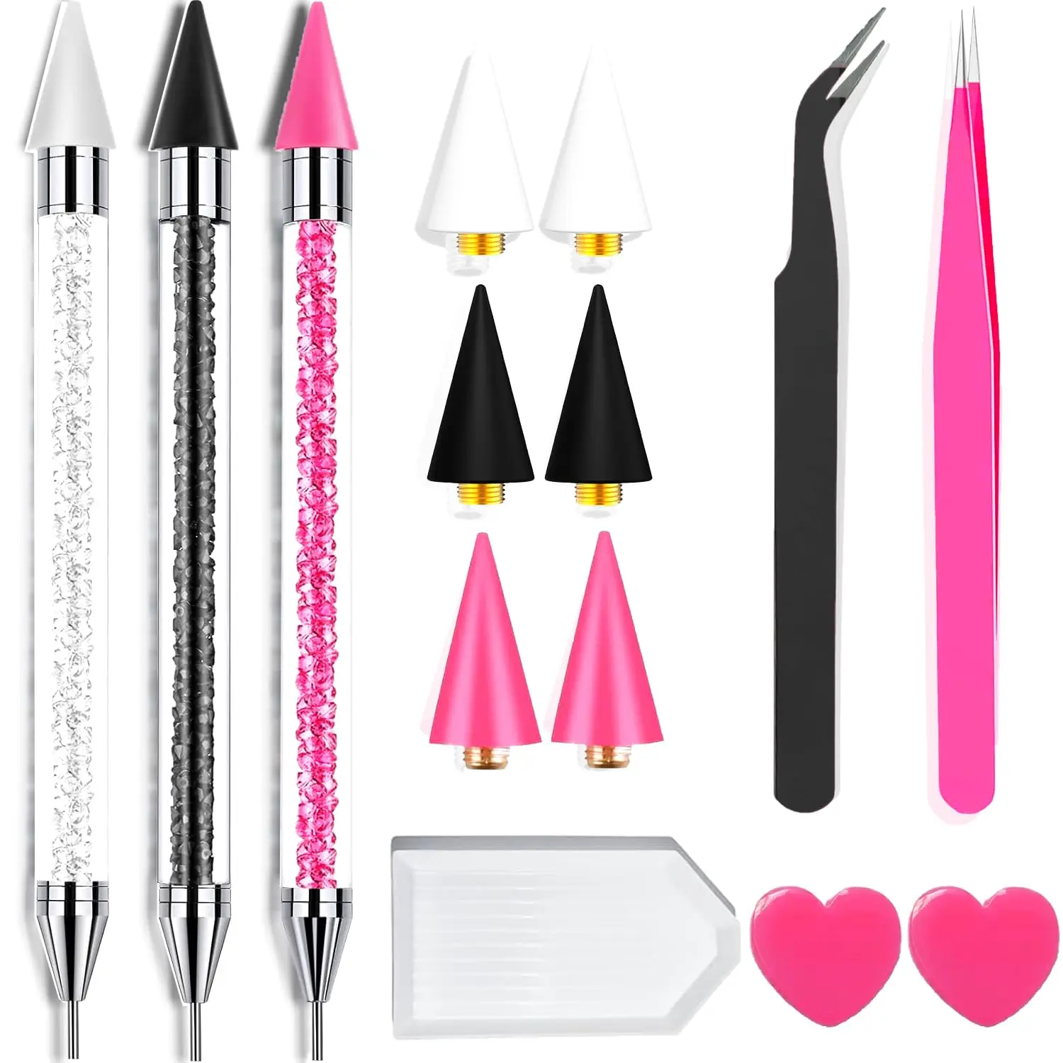 

14-Piece Rhinestone Picker Kit with Dual-Head Pens, Wax Tips, Tweezers & Storage Tray for Nail Art Gems