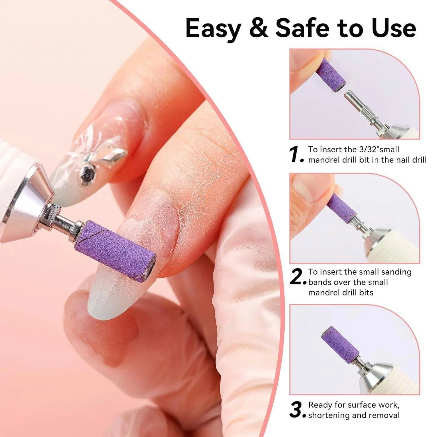 100+1PC 4 Grits Sand Ring Bands With Mini Mandrel 3mm Nail Grinding Head For Electric Grinding Machine Manicure Nail Art Tools view 5