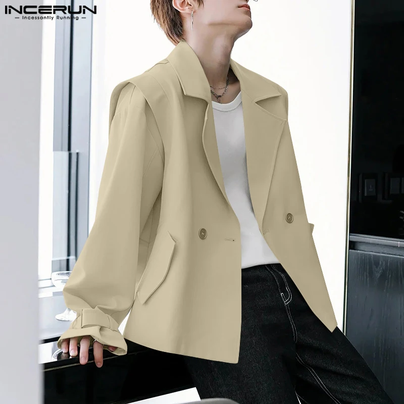 

INCERUN Men's Casual Coats 2025 Autumn Lapel Collar Long Sleeve Double Breasted Cool Style Jackets Outwear Trench Jackets S-5XL