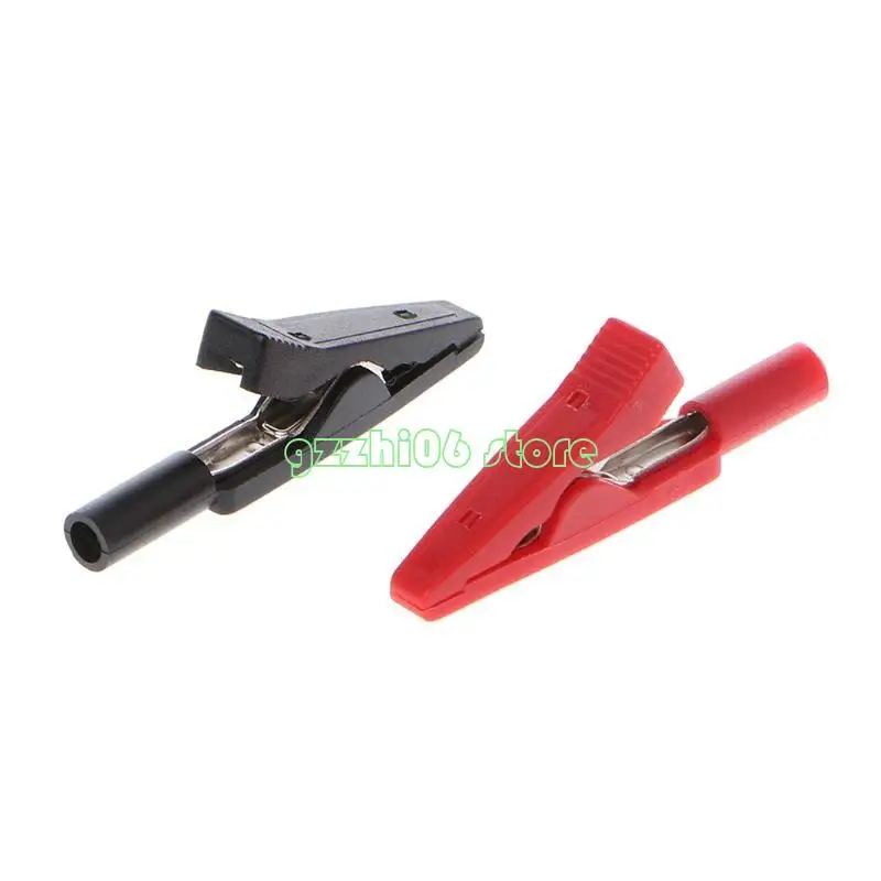 

T5UF 2 Pcs Insulated Clip 2mm Banana Female Adapter Meter Test Probe Black