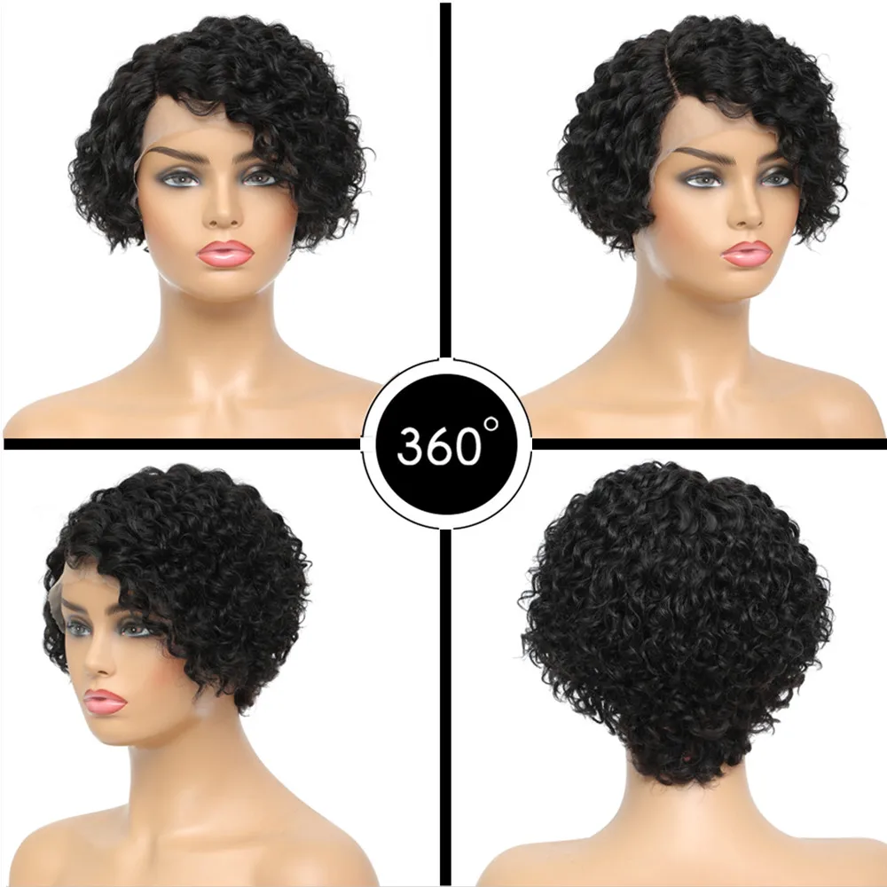 Peluca de cabello humano rizado para mujer, pelo corto Afro con corte Pixie, sin encaje frontal, brasileño Natural