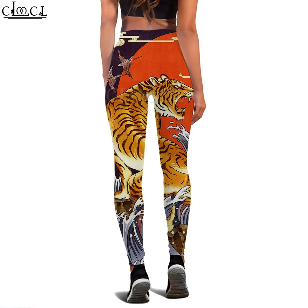 Cloocl tigre feminino legging ukiyo-e padrão 3d impresso calças para treino feminino push up jogging cintura alta calças de yoga