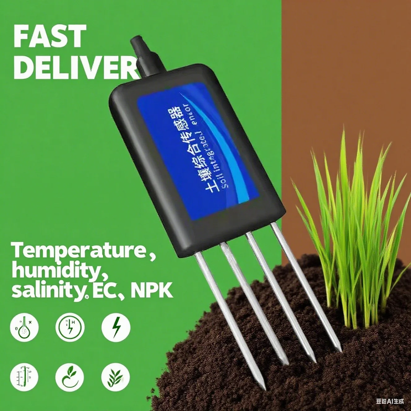 Sonda analizzatore sensore terreno agricolo 8 in 1 NPK RS485 Temperatura EC salinità Contenuto d'acqua Misuratori PH umidità del suolo