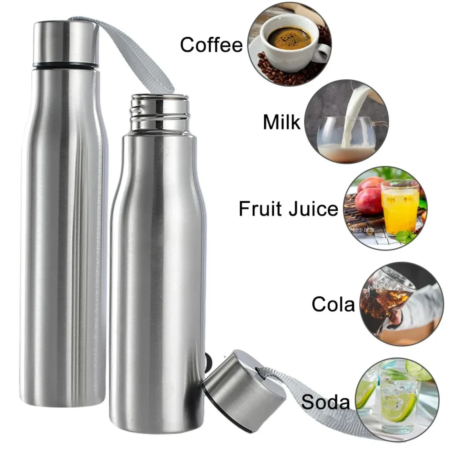 Portable Stainless Steel Water Bottle for Travel Camping Sports, 750ml/1000ml Hot Cold Drinkware Cup