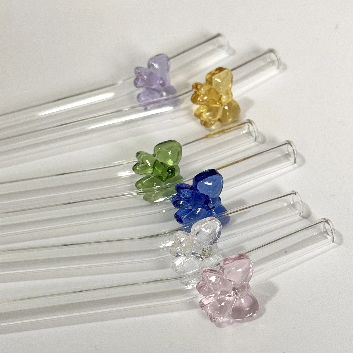 1pcs Glass Straw Reusable Drinking Straw Cute Bow Heat-Resistant Straw For Festival Party Wedding Cocktail Bar Decorations