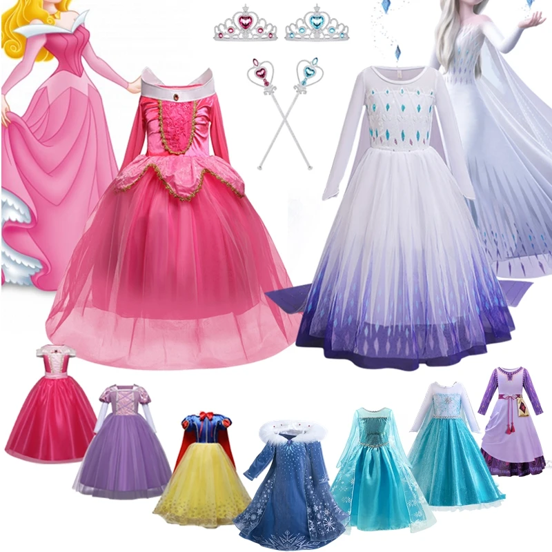 Elsa Princess Dress for Girls Sleeping Beauty 2024 New Halloween Costumes for Birthday Party Ball Gown Carnival Cosplay Vestidos