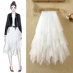 Long Tulle Skirt Women Fashion 2023 Spring Summer High Waist Pleated Maxi Skirt Female Pink White Black School Skirt