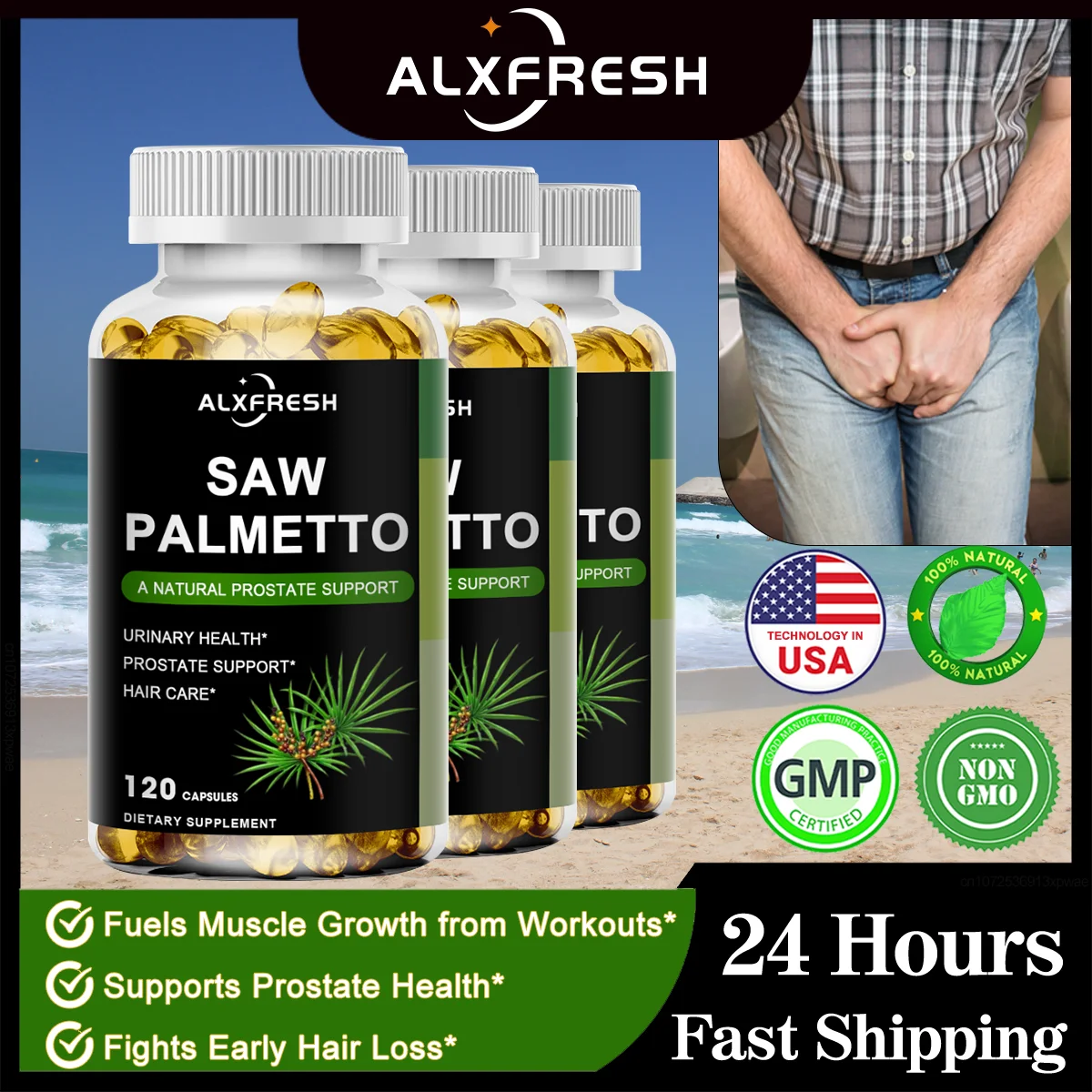 

Alxfresh Saw Palmetto Supports Antioxidant Function Prostate Function and Urinary Tract Health to Support Men Health Hair Growth