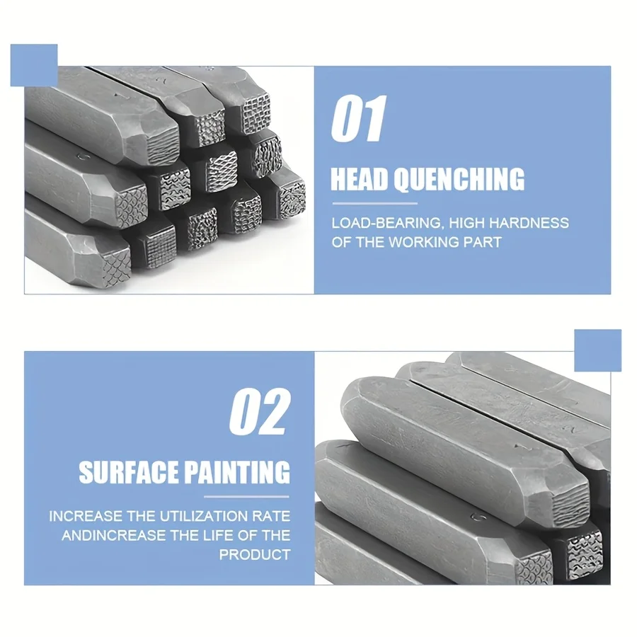 12Pcs Pattern Square Wave Texture Punch DIY Jewelry Stamping Tool for Silver Ring Bracelet Engraving Vertical Metal Stamp Craft
