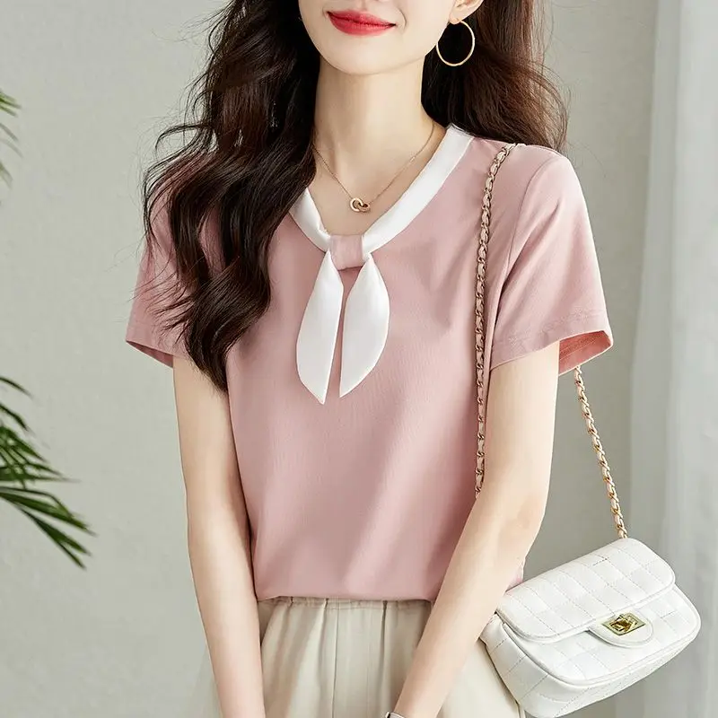 

Весенне-летние женские топы, вязаные шелковые футболки, трикотажные изделия с v-образным вырезом и короткими рукавами, корейские модные пуловеры, однотонная нижняя рубашка TS801