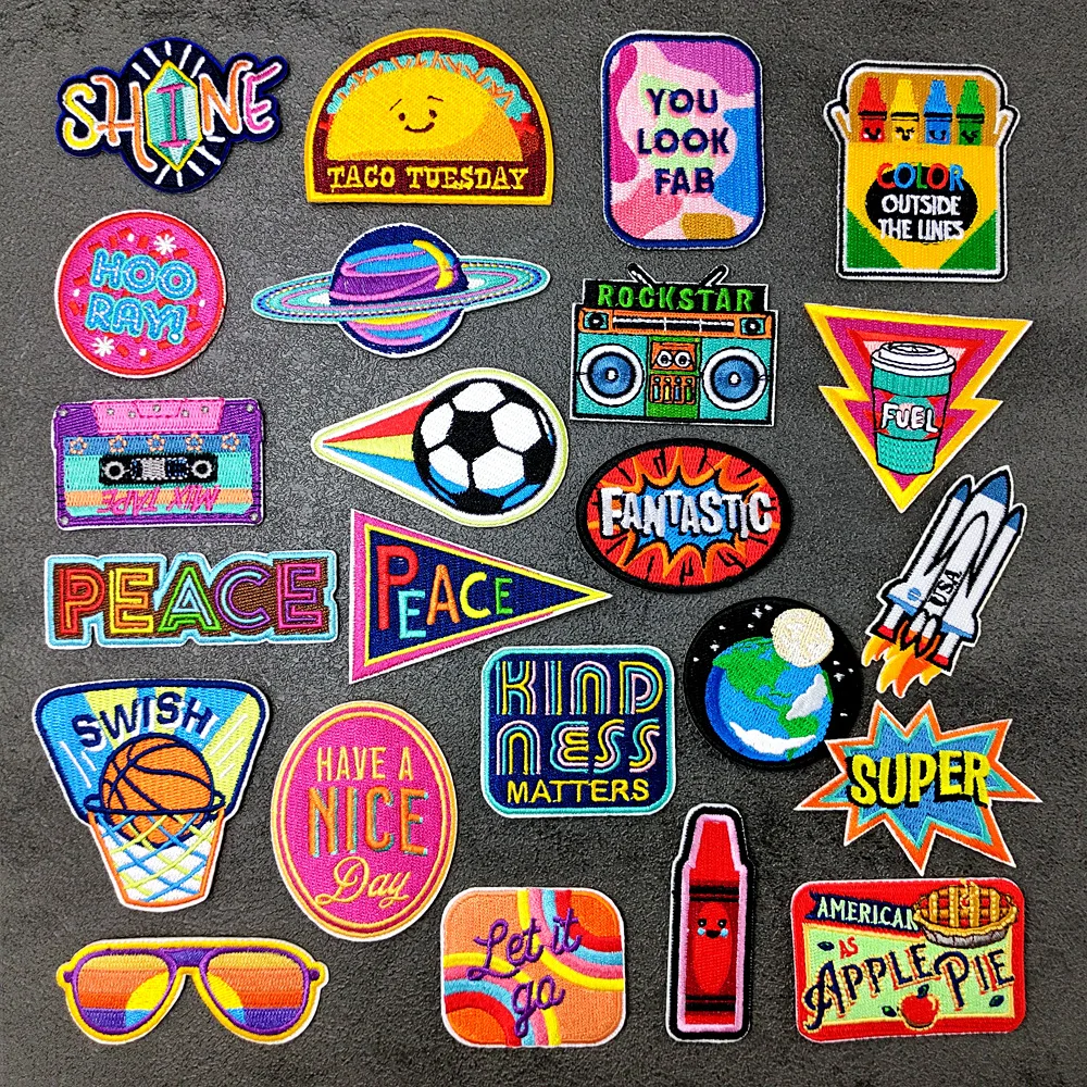 Football Basketball Rocket Earth Patches Cloth Embroidered Applique Sewing Clothes Apparel Accessories Recorder Sunglasses Sun