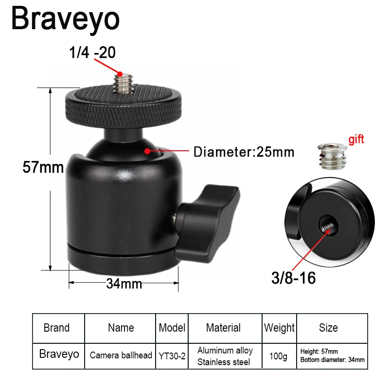Mini trípode con cabezal de bola y rotación de 360 grados, accesorios de fotografía portátiles, soporte en vivo, adaptador de montaje de Flash, 3/8, 1/4 pulgadas