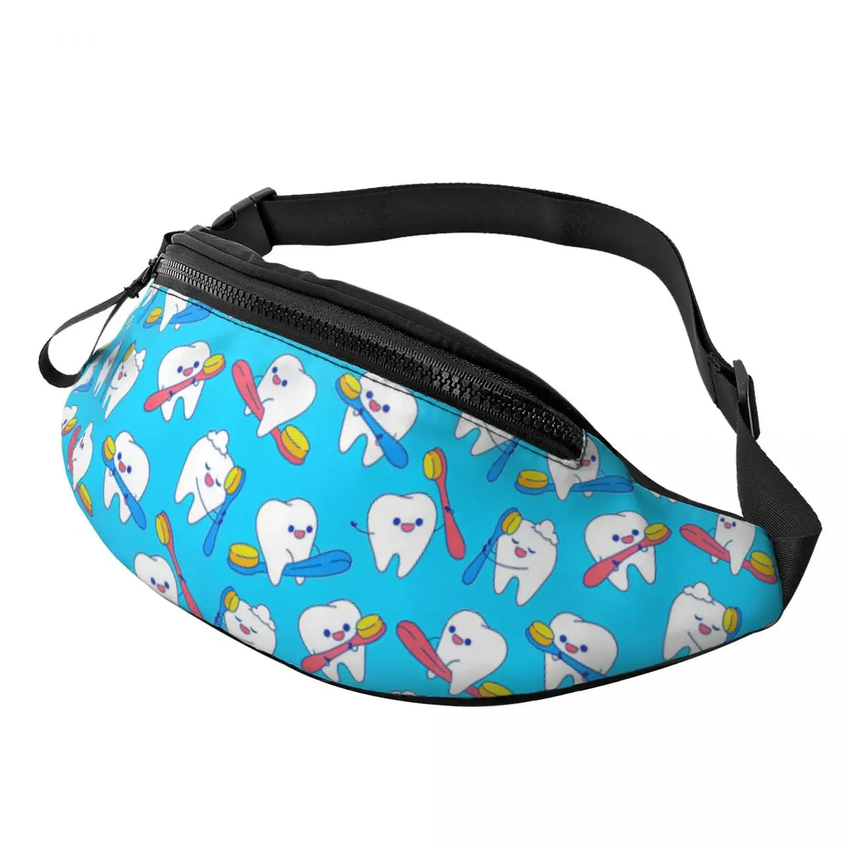 

Custom Cool Cartoon Tooth Dentist Fanny Pack for Running Men Women Dentistry Crossbody Waist Bag Phone Money Pouch