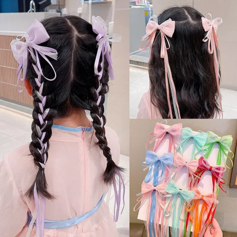 韓国-女の子のための柔らかい弓のヘアクリップ,編み込みメッシュのヘアピン,ヘッドバンド,バレッタ,ベビーアクセサリー,夏,2個