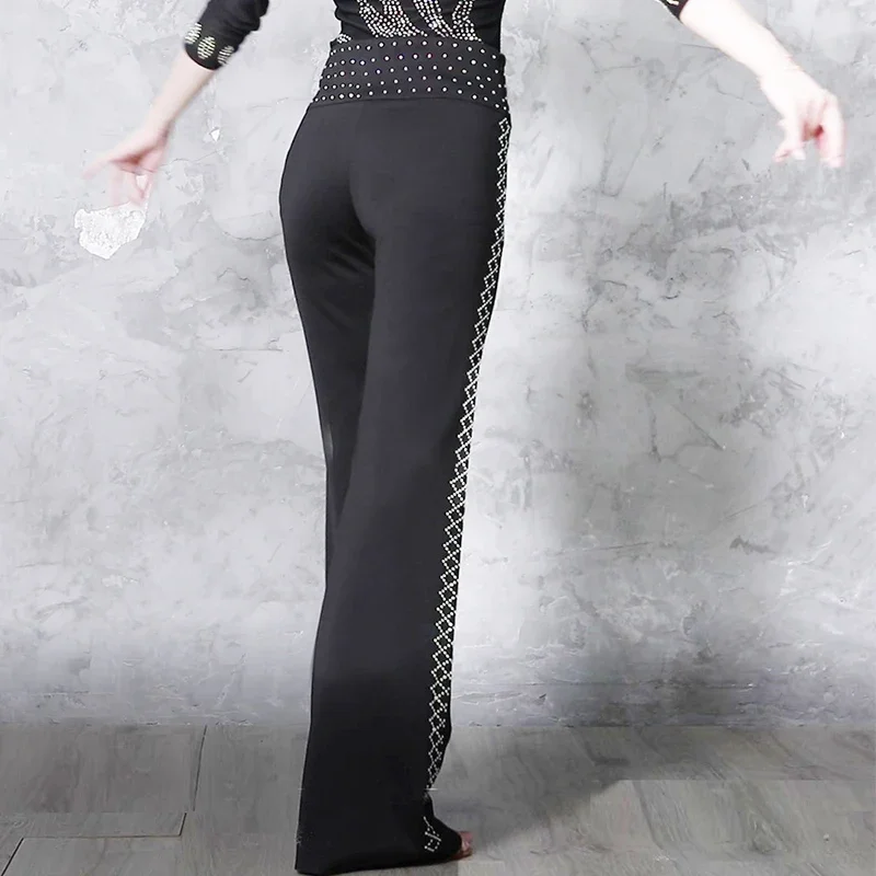 High Waisted Latin Dance Pants Women Dancing Pants Square Dance Performance Dance Pants Mom Ballroom Competition Costume