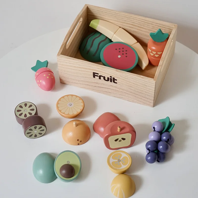 

Wooden Food Cutting Play Toys Kids Kitchen Food Accessories Toy Set Pretend Food Fruit Vegetable Educational Cognition Toys Gift