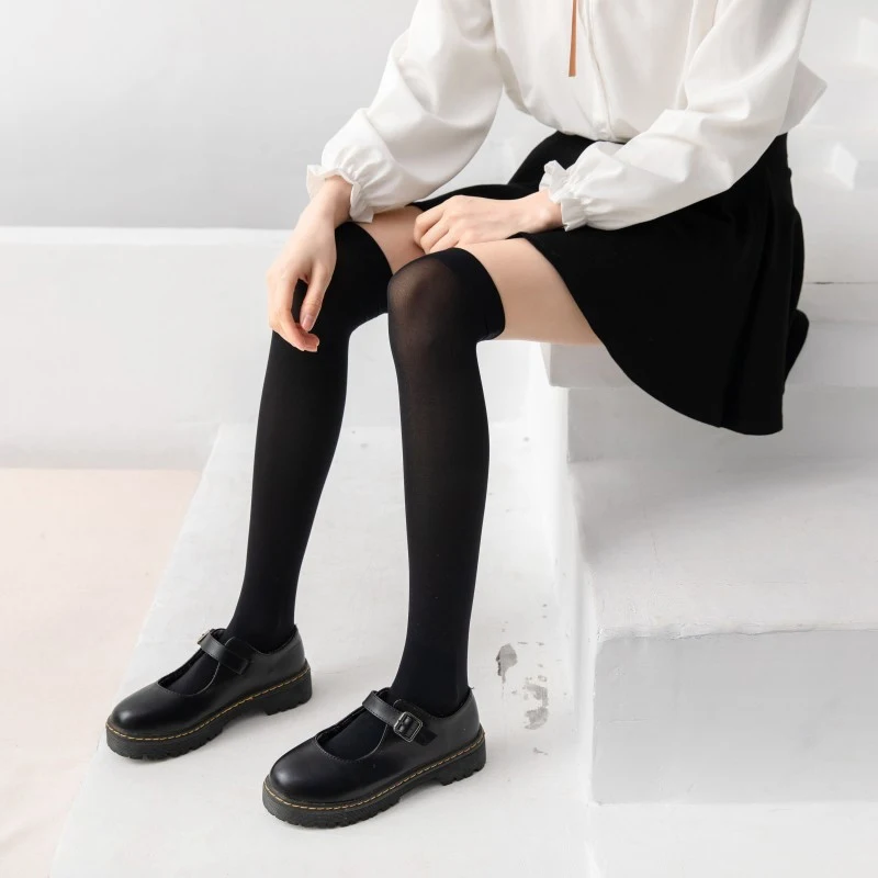 1 Pairs Thin Pure Color Velvet JK Leg Socks Pressure Thin Leg Moisture Socks Over The Knee Socks Students Socks