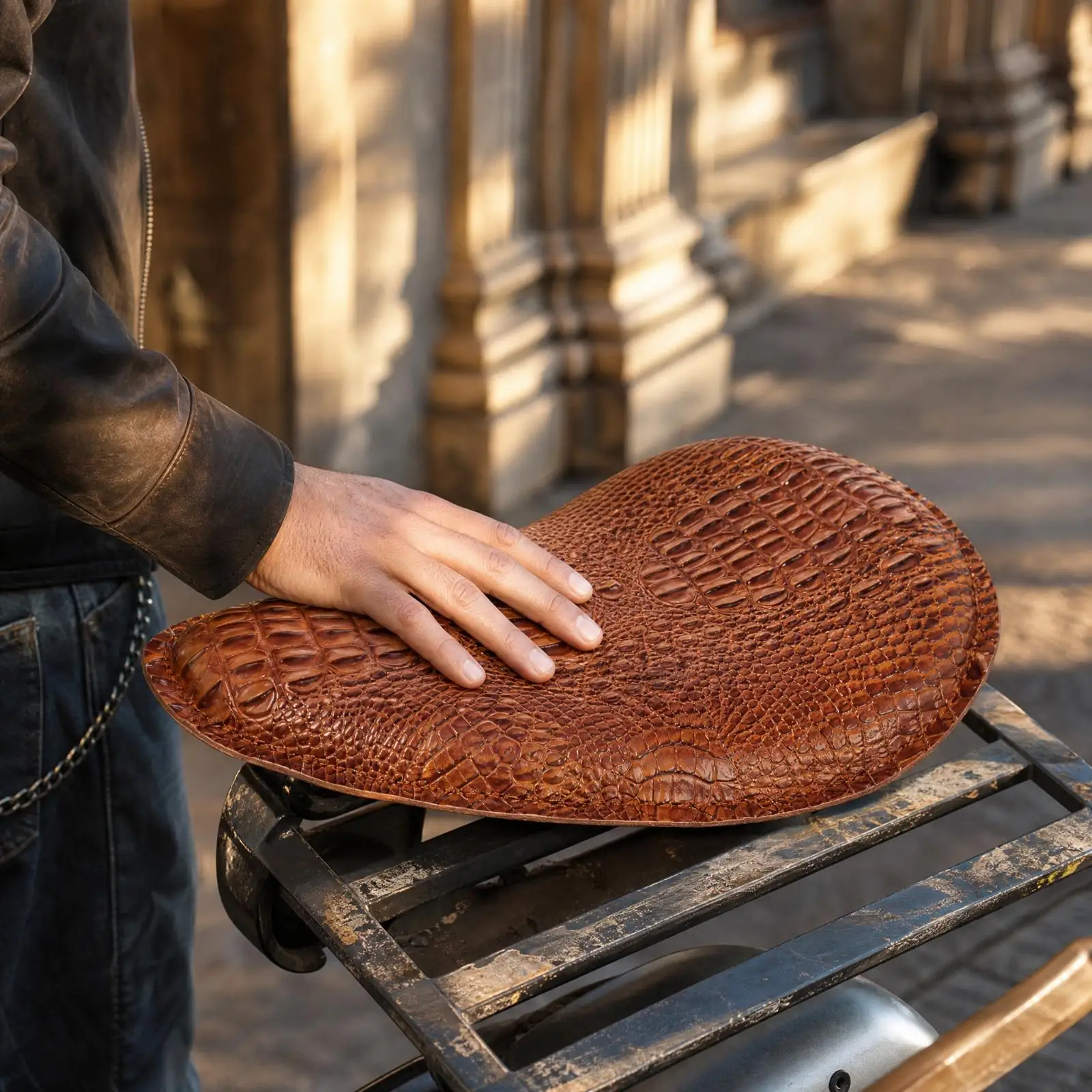 Embossed Leather Motorcycle Seat Cushion Single Contoured Saddle for Vintage Cruiser Bobber Custom Projects Comfortable Support