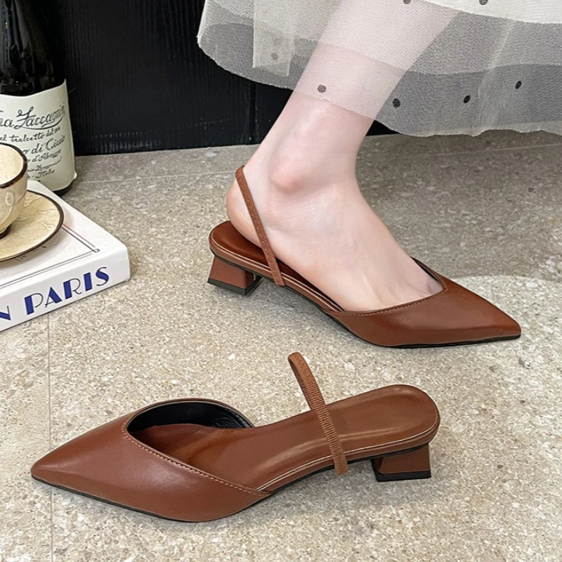 Women's Pointed Toe Mid Heels Slippers Elegant Sandals Casual Fashion Slides New Trend Mules Dress Woman Pumps Flip Flops view 2